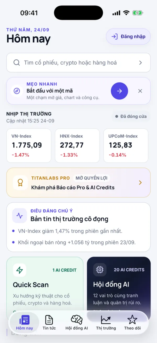 Màn Hôm nay của app TitanLabs