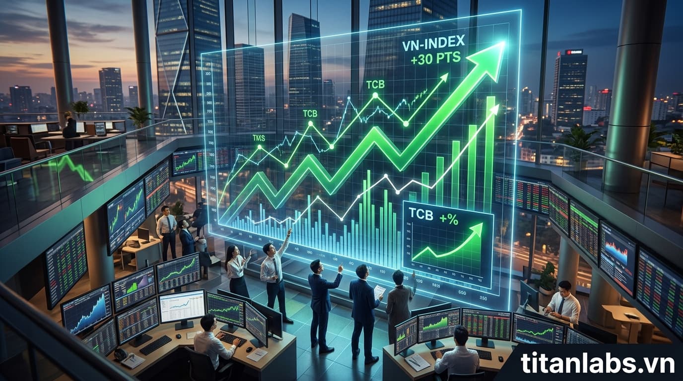 VN-Index tăng 30 điểm, cổ phiếu TCB bật tăng mạnh