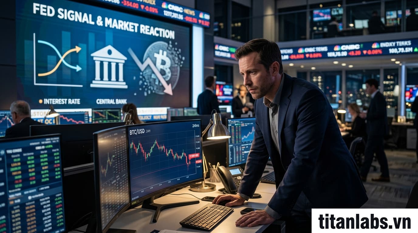 Bitcoin điều chỉnh về 77.600 USD sau tín hiệu từ Fed