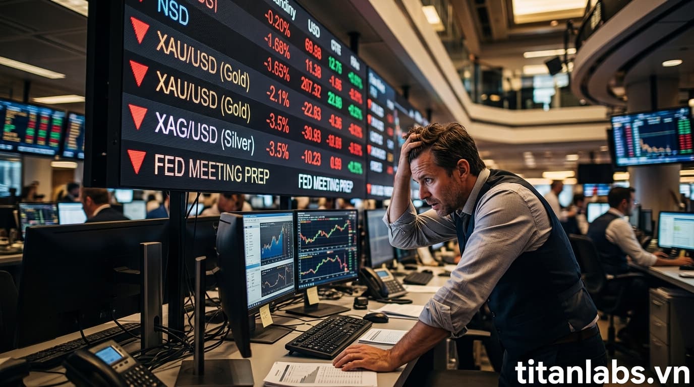 Giá vàng, bạc lao dốc trước cuộc họp Fed