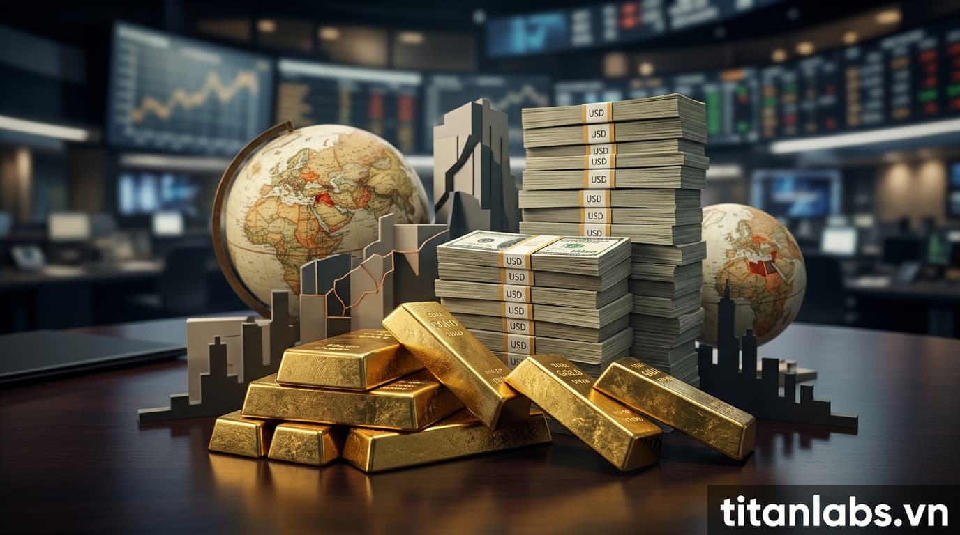 Giá vàng sụt mạnh do USD tăng và lo ngại xung đột