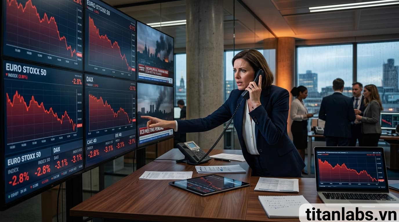 Chứng khoán Châu Âu giảm do lo ngại chiến sự, chờ quyết sách ECB