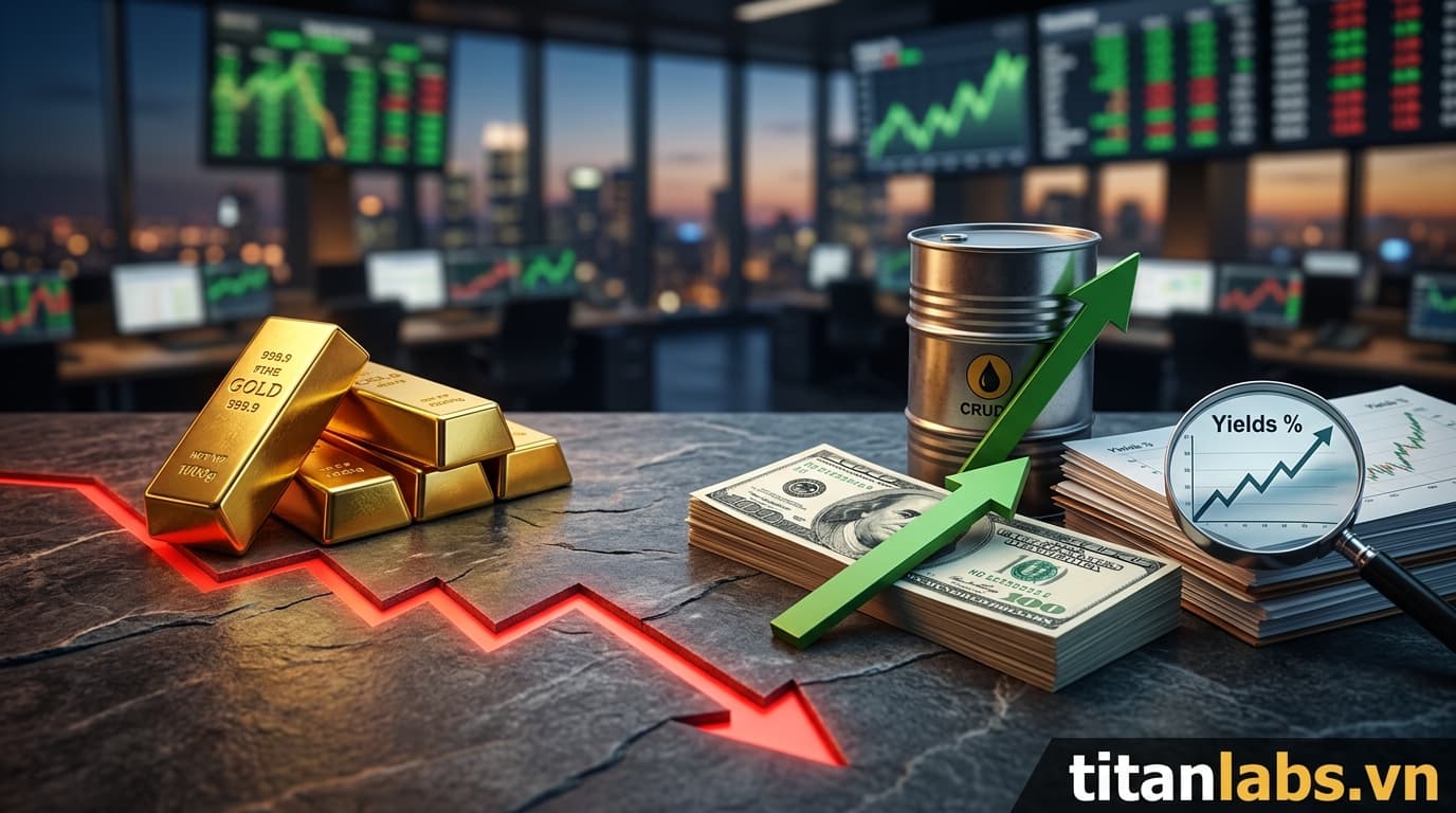 Giá vàng lao dốc do USD, dầu, lợi suất tăng mạnh