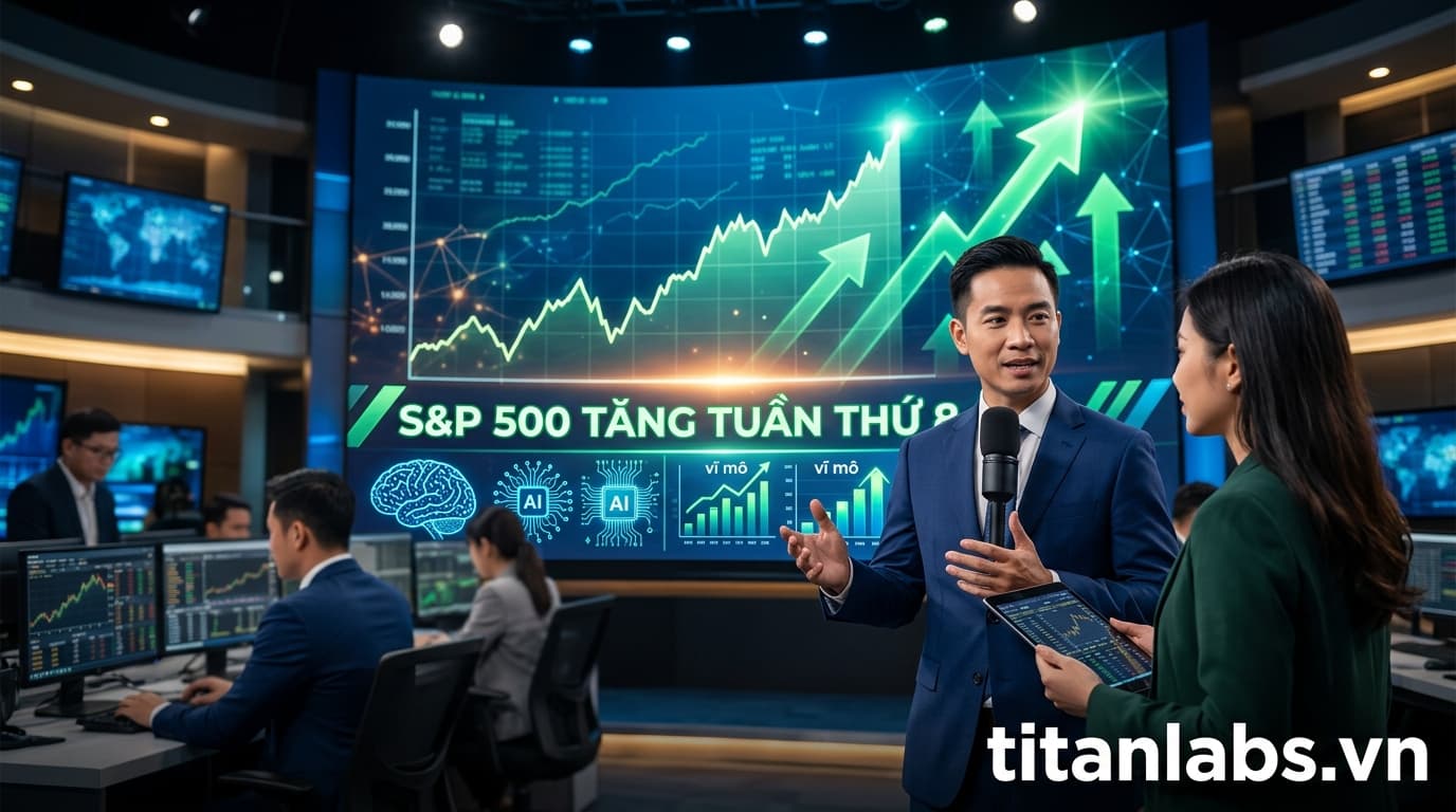 S&P 500 tăng tuần thứ 8 nhờ AI và lạc quan vĩ mô