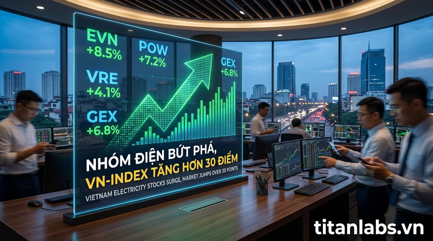 Nhóm điện bứt phá, VN-Index tăng hơn 30 điểm