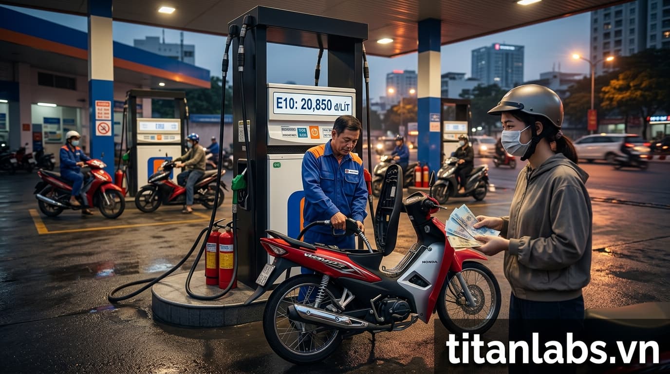 Giá xăng E10 giảm về dưới 21.000 đồng một lít