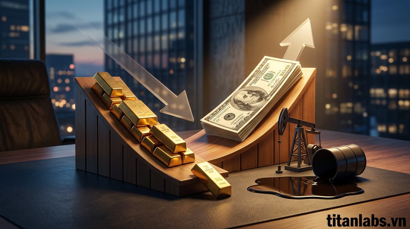 Giá vàng đuối sức khi USD hồi phục, dầu giảm