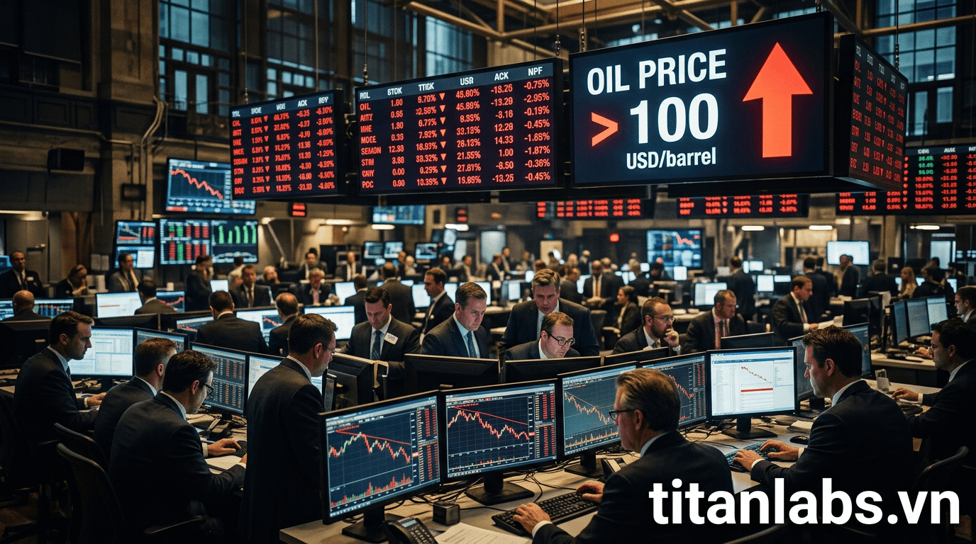 Chứng khoán Mỹ 'đỏ lửa' vì giá dầu vượt 100 USD/thùng