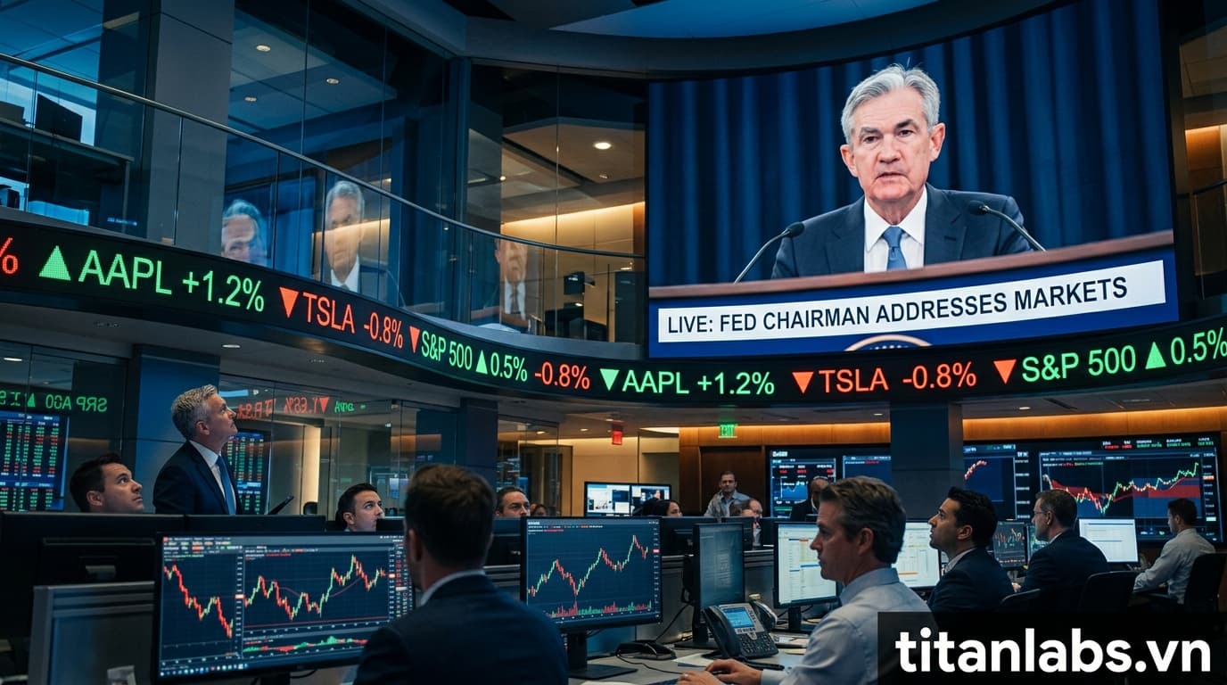 Chứng khoán Mỹ trồi sụt trước bài phát biểu của Chủ tịch Fed