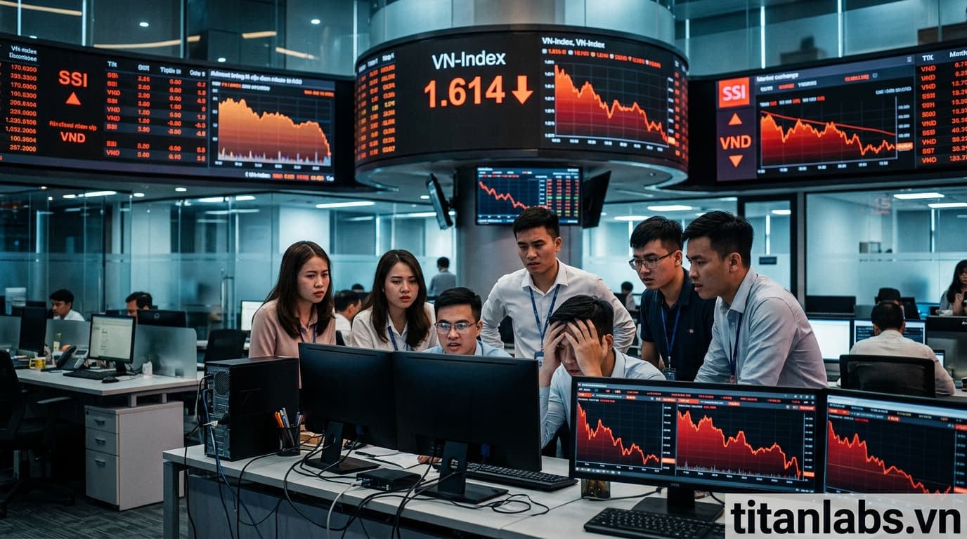Nhóm chứng khoán giảm sâu, VN-Index lùi về 1.614 điểm