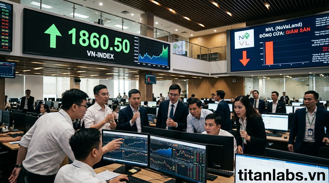 VN-Index vượt 1.860 điểm, NVL giảm sàn bất ngờ